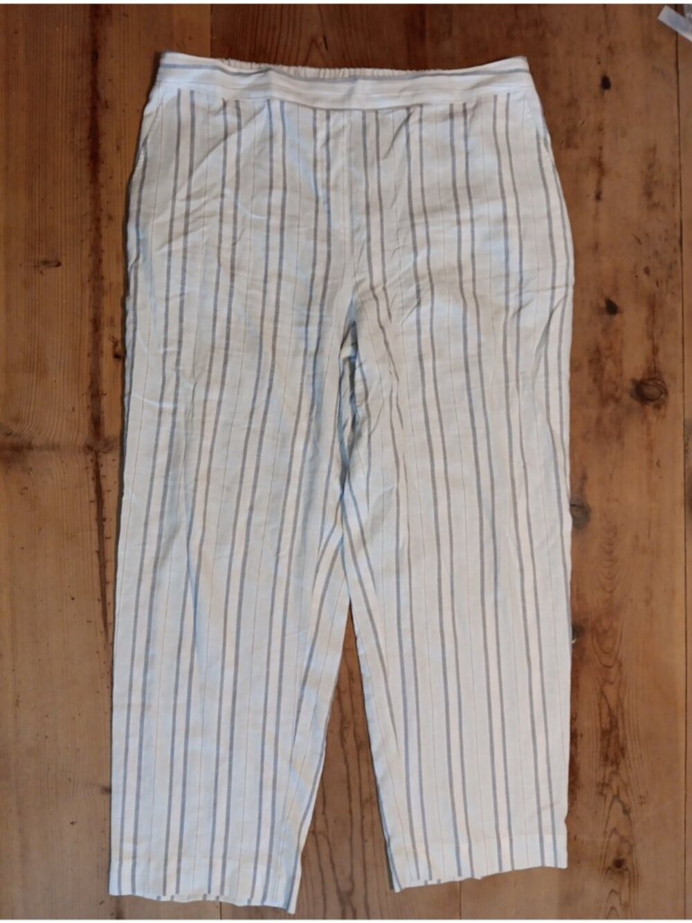 Chicos 2 Womens 12 Linen Blend Pants Blue Striped Lightweight Pull On Coastal